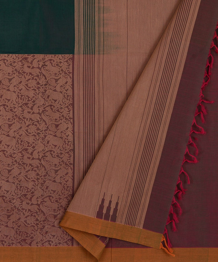 Dark green Purple Cotton Handwoven mantuzhir vanasingaram Kanchi Saree