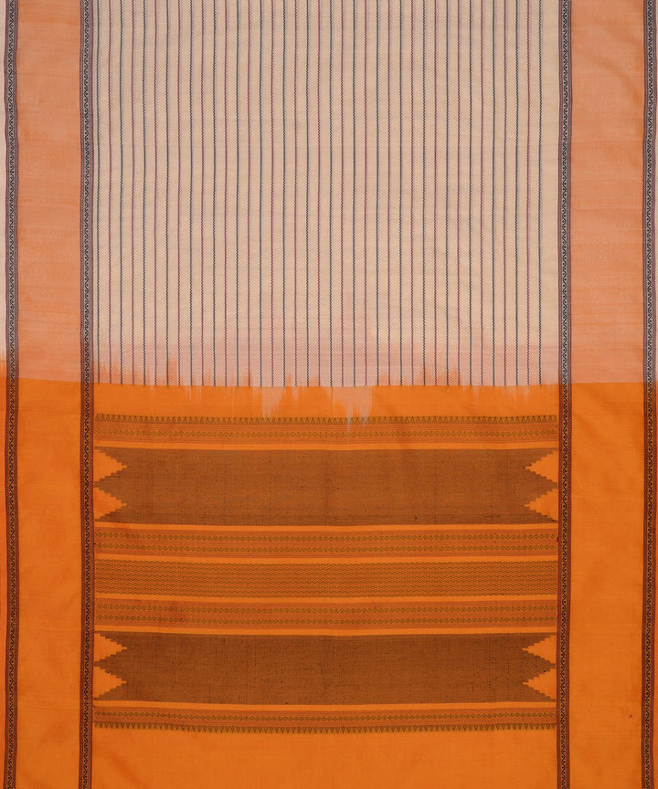 Cream mustard handwoven cotton silk veldhari kanchi saree