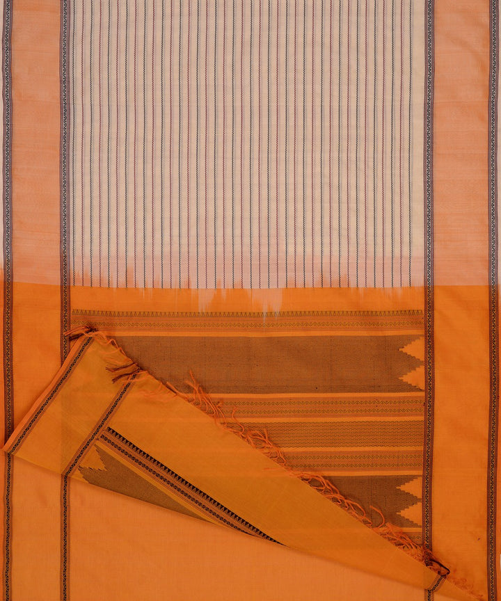 Cream mustard handwoven cotton silk veldhari kanchi saree