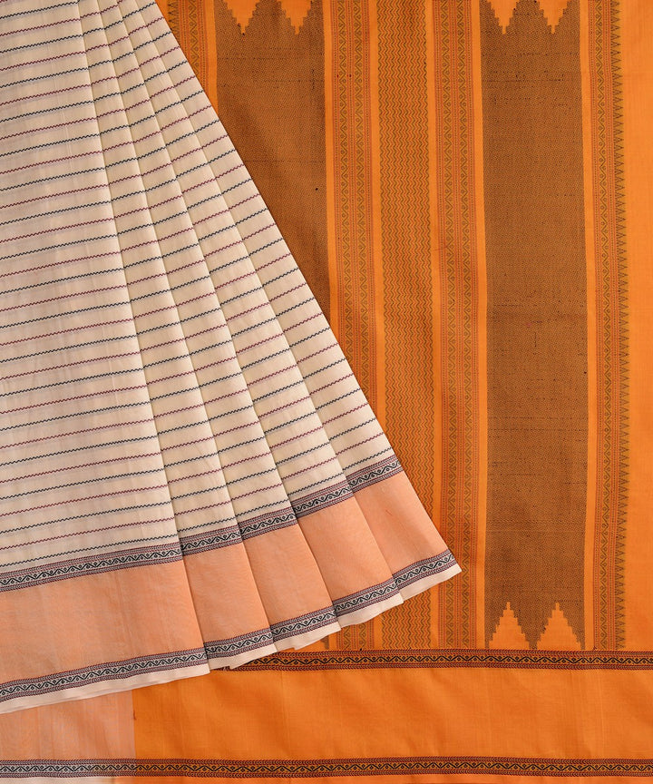 Cream mustard handwoven cotton silk veldhari kanchi saree