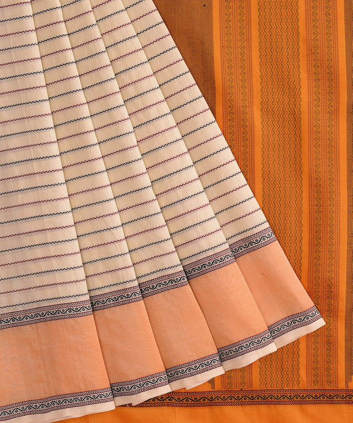 Cream mustard handwoven cotton silk veldhari kanchi saree