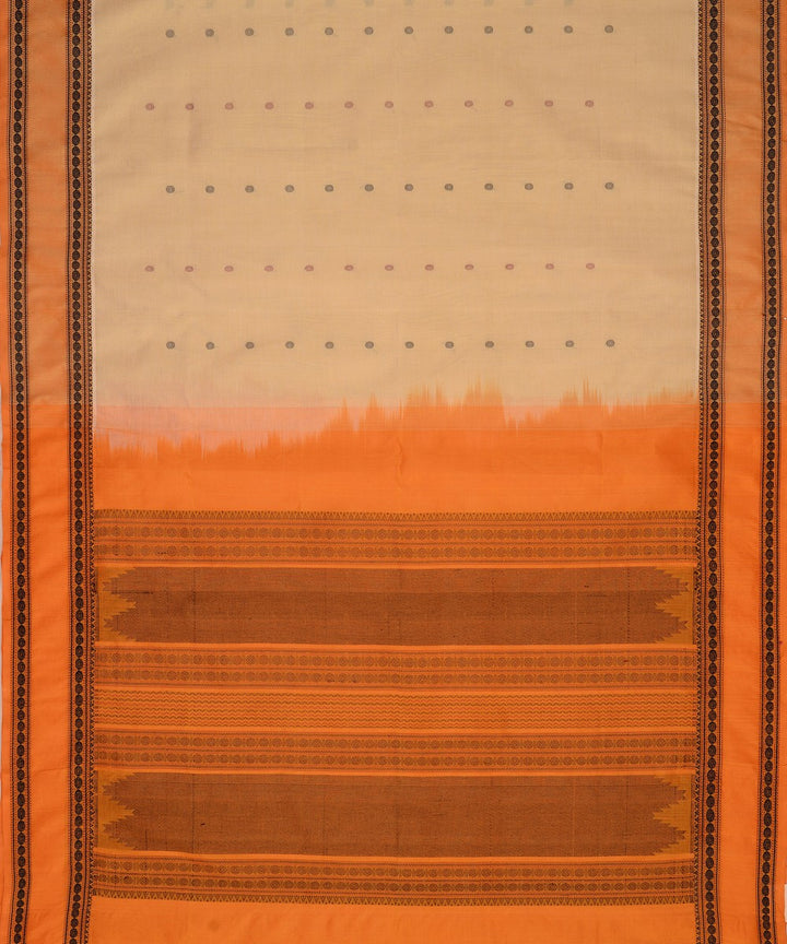 Cream handwoven cotton silk kanchi saree