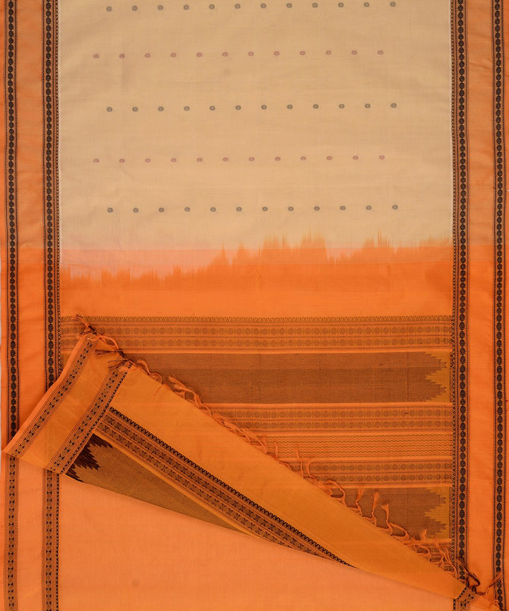 Cream handwoven cotton silk kanchi saree