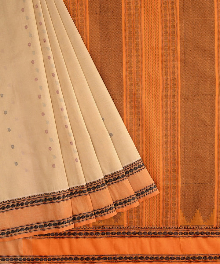 Cream handwoven cotton silk kanchi saree