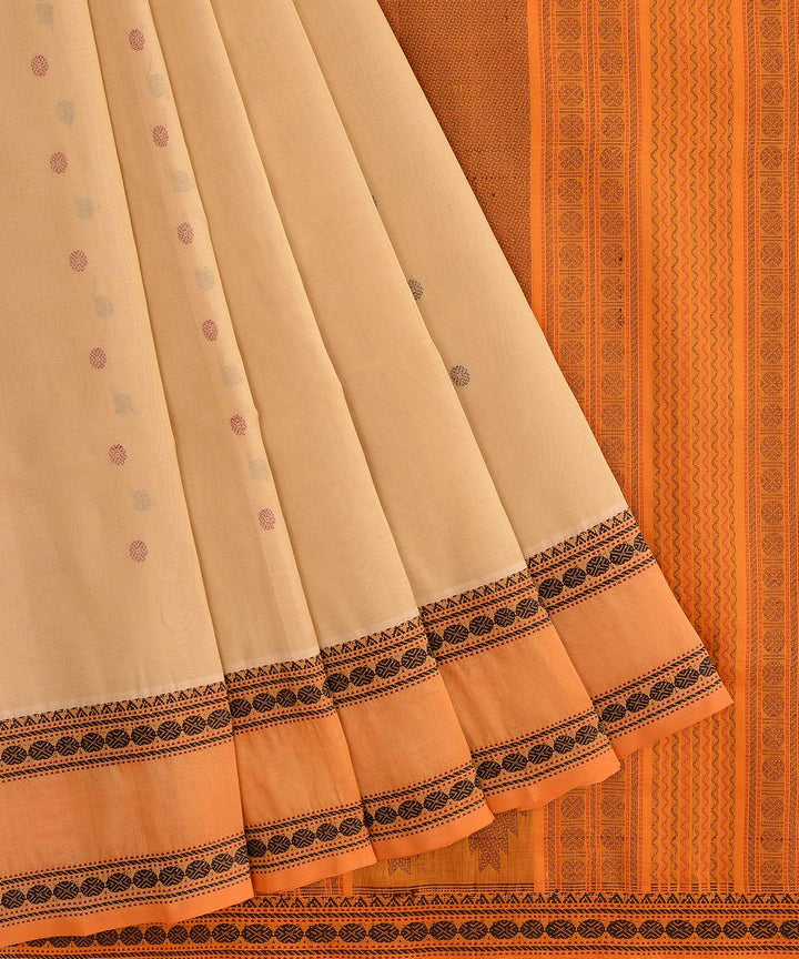 Cream handwoven cotton silk kanchi saree