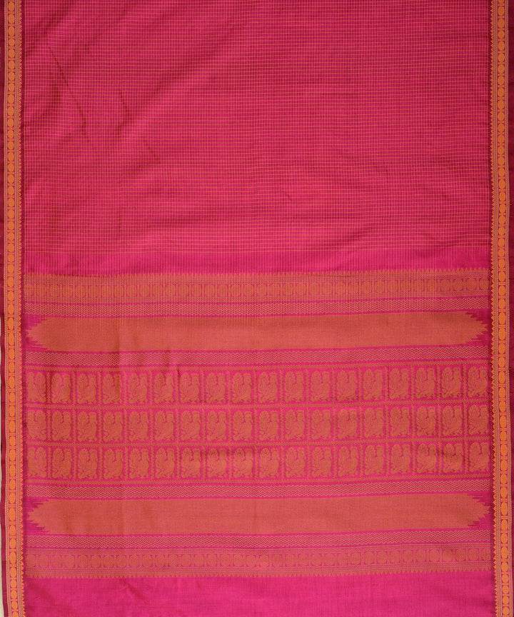 Rose pink handwoven cotton silk podikattam kanchi saree