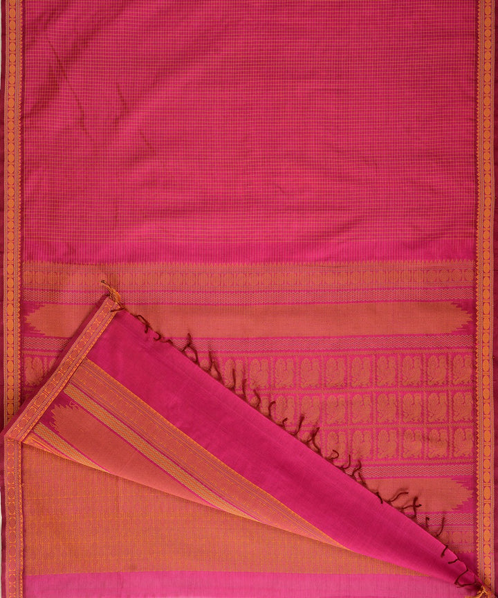 Rose pink handwoven cotton silk podikattam kanchi saree