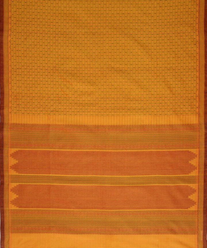 Mustard handwoven cotton silk lakshadeepam kanchi saree