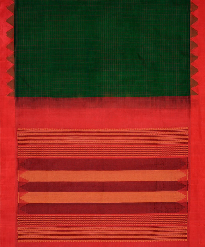 Dark green handwoven cotton silk kanchi saree