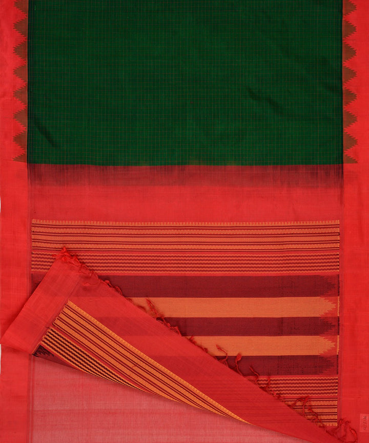 Dark green handwoven cotton silk kanchi saree