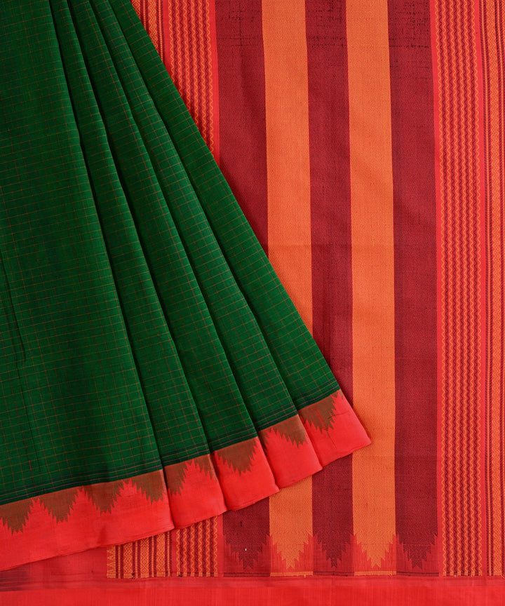 Dark green handwoven cotton silk kanchi saree