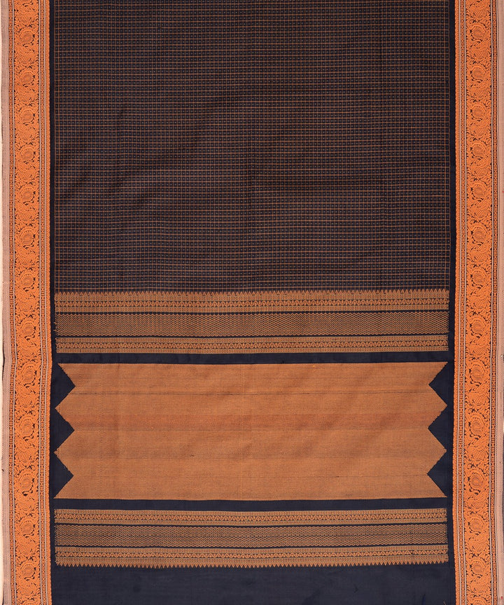 Midnight blue handwoven cotton silk lakshadeepam kanchi saree
