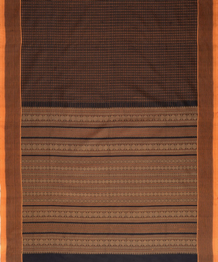 Black handwoven cotton silk lakshadeepam kanchi saree