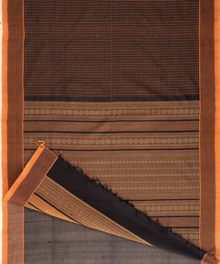 Black handwoven cotton silk lakshadeepam kanchi saree