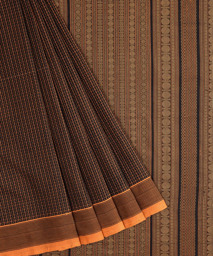 Black handwoven cotton silk lakshadeepam kanchi saree