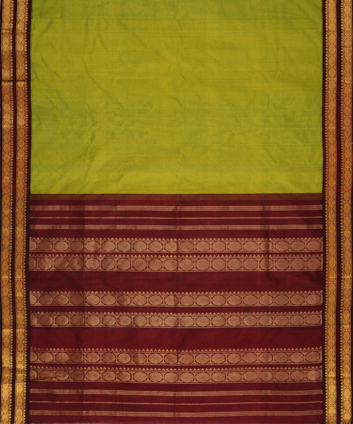Lime green wine cotton silk handwoven kanchi saree
