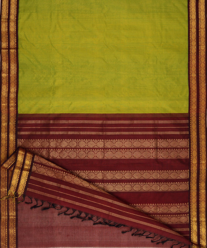 Lime green wine cotton silk handwoven kanchi saree