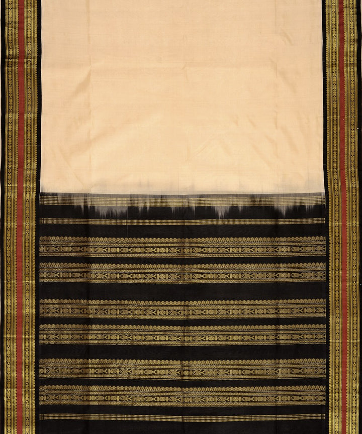 Off white black cotton silk handwoven kanchi saree