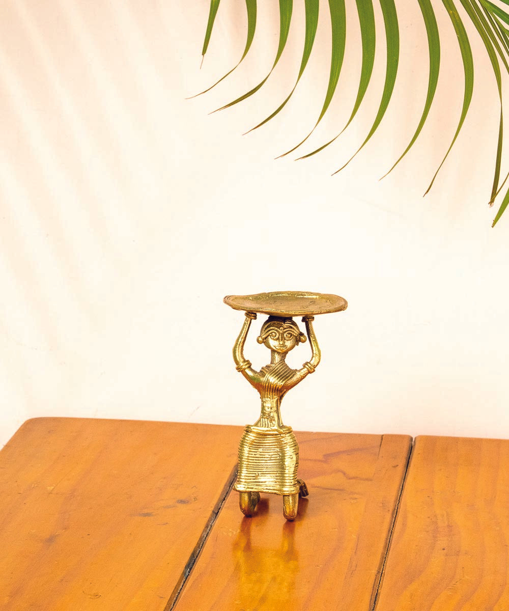 Handcrafted dhokra brass sitting lady candle stand