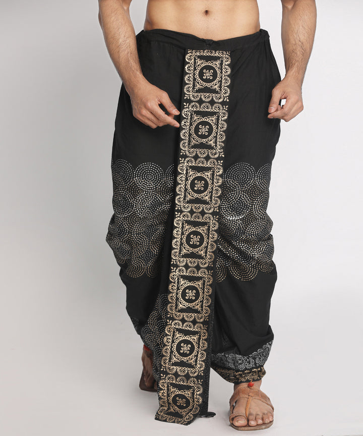 Black cotton handblock print ready to wear stitched dhoti