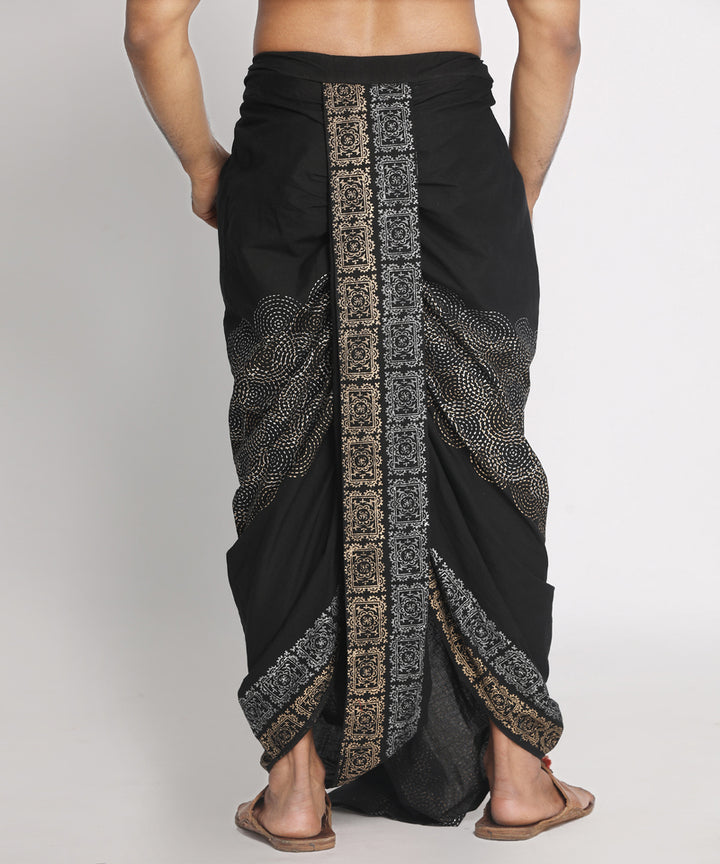 Black cotton handblock print ready to wear stitched dhoti