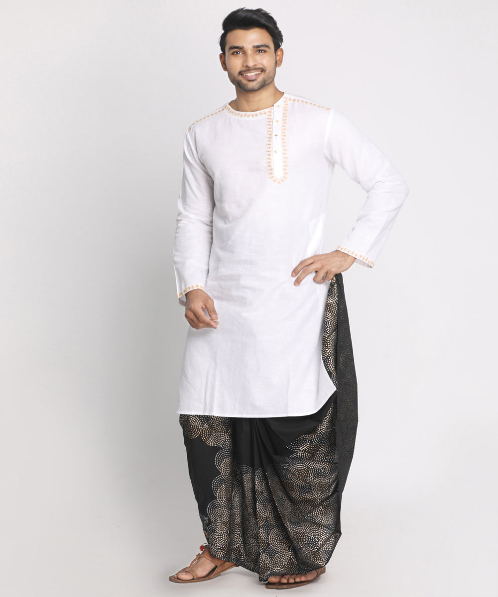 Black cotton handblock print ready to wear stitched dhoti