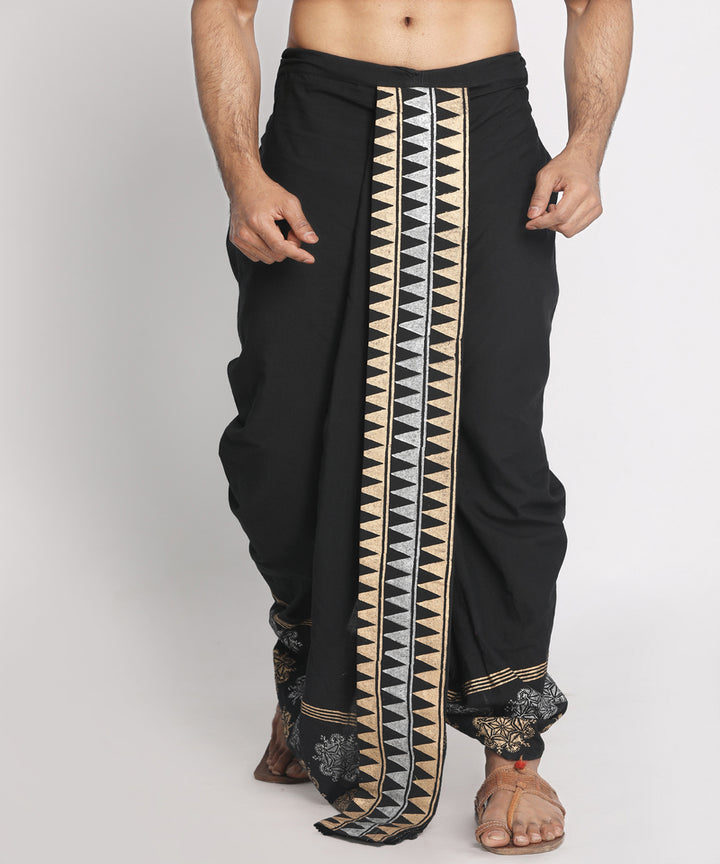 Black cotton handblock printed ready to wear stitched dhoti