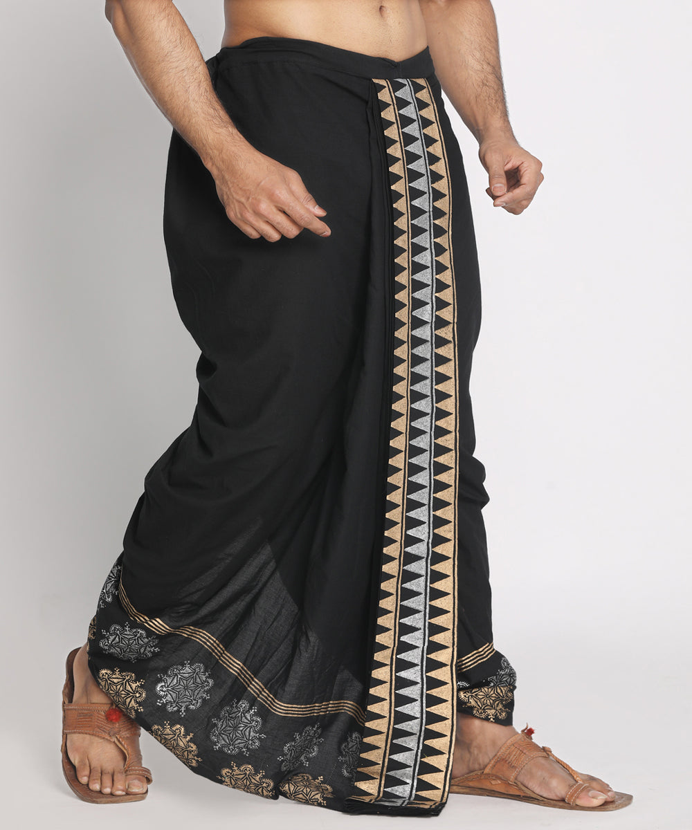 Black cotton handblock printed ready to wear stitched dhoti