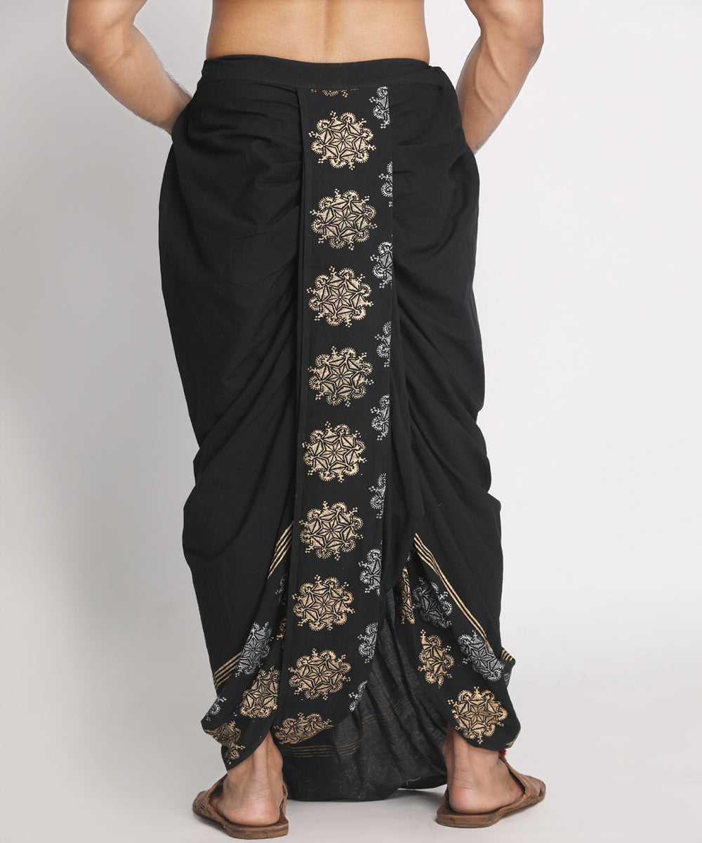 Black cotton handblock printed ready to wear stitched dhoti