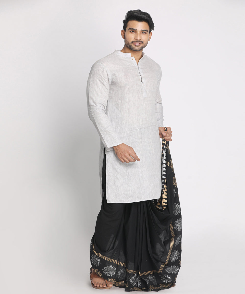 Black cotton handblock printed ready to wear stitched dhoti
