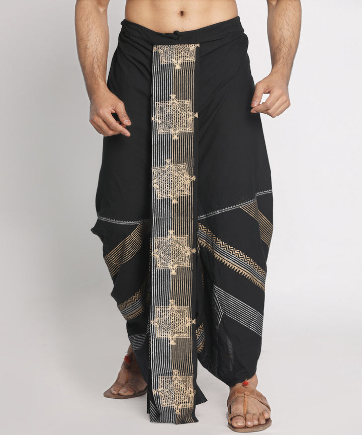 Black handblock printed ready to wear stitched cotton dhoti
