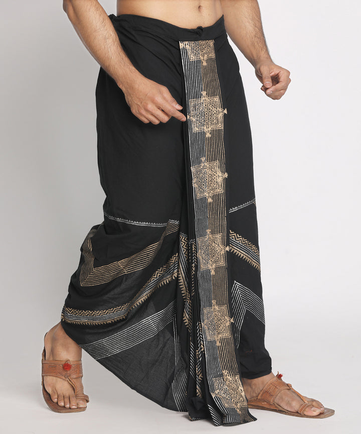 Black handblock printed ready to wear stitched cotton dhoti