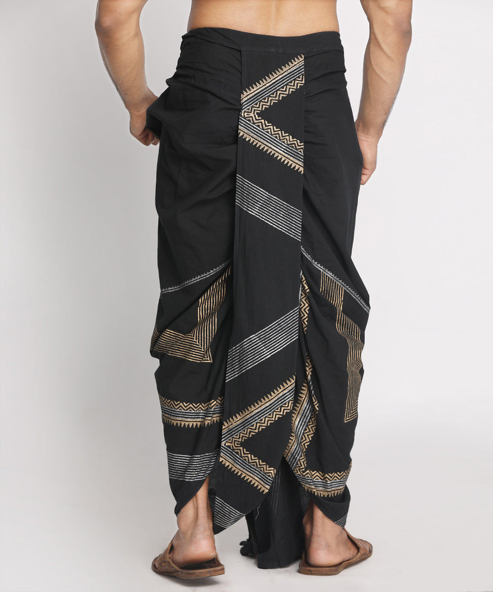 Black handblock printed ready to wear stitched cotton dhoti