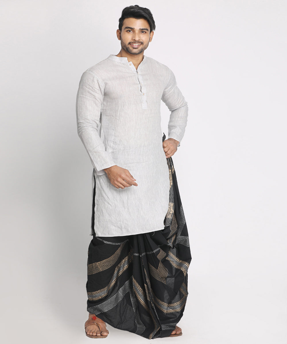 Black handblock printed ready to wear stitched cotton dhoti