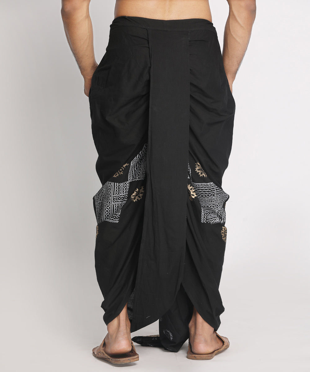 Black handblock print ready to wear stitched cotton dhoti