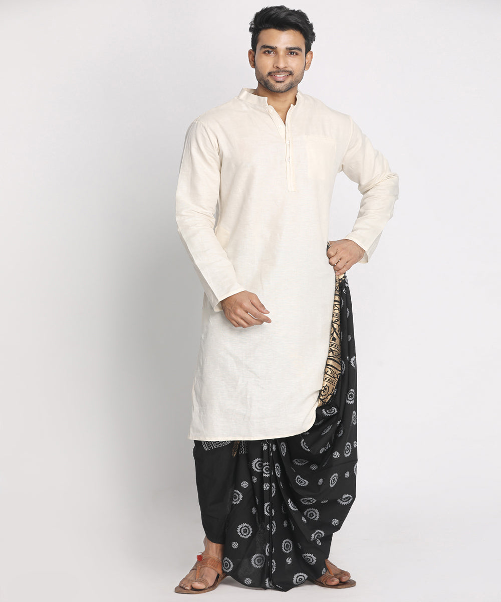Black handblock print ready to wear stitched cotton dhoti