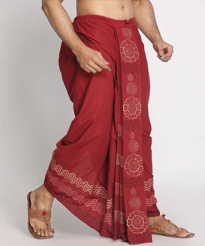 Maroon cotton handblock printed ready to wear stitched dhoti