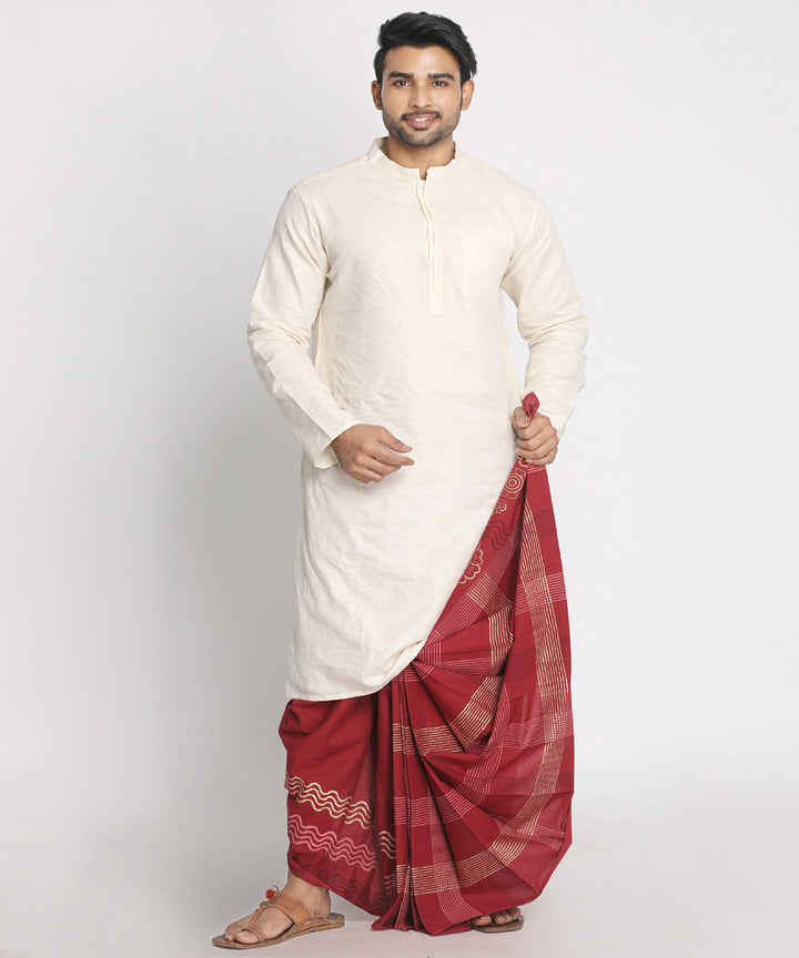 Maroon cotton handblock printed ready to wear stitched dhoti