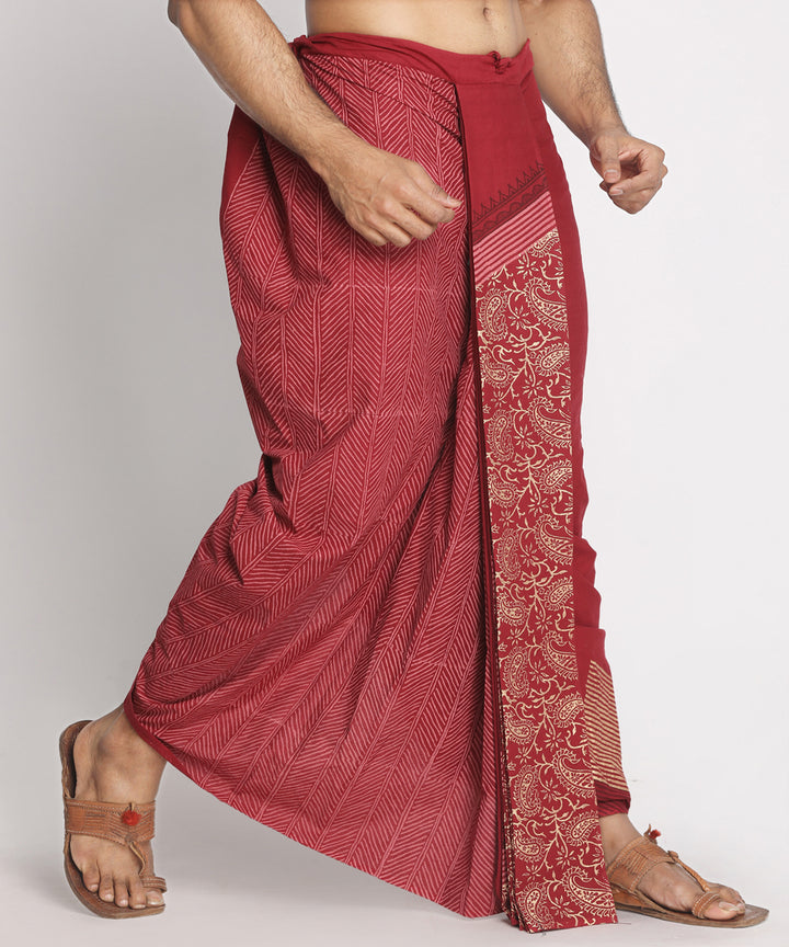 Maroon cotton hand block print ready to wear stitched dhoti