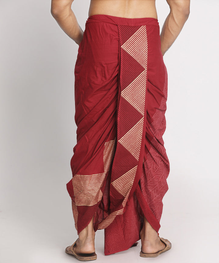 Maroon cotton hand block print ready to wear stitched dhoti