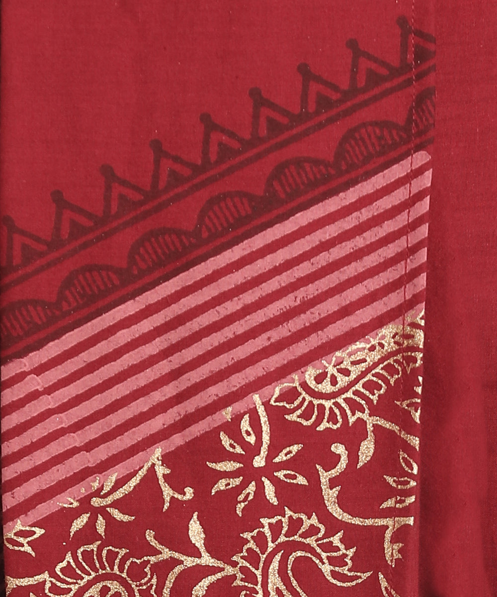 Maroon cotton hand block print ready to wear stitched dhoti
