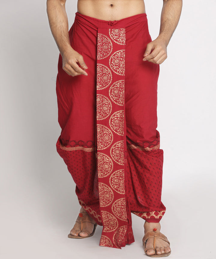 Maroon handblock printed ready to wear stitched cotton dhoti