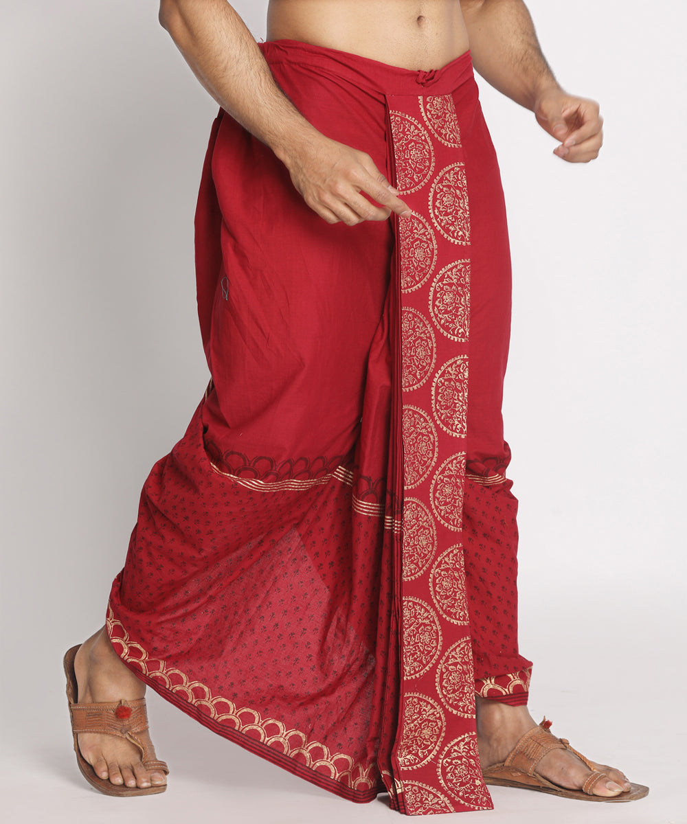 Maroon handblock printed ready to wear stitched cotton dhoti