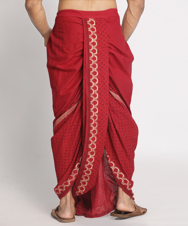 Maroon handblock printed ready to wear stitched cotton dhoti