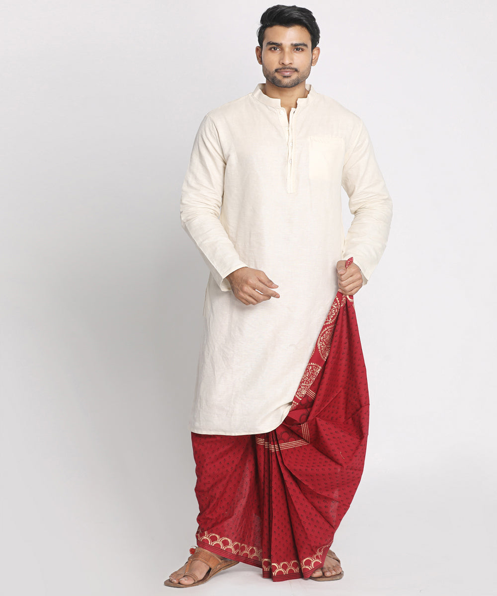Maroon handblock printed ready to wear stitched cotton dhoti