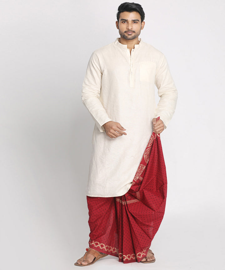 Maroon handblock printed ready to wear stitched cotton dhoti