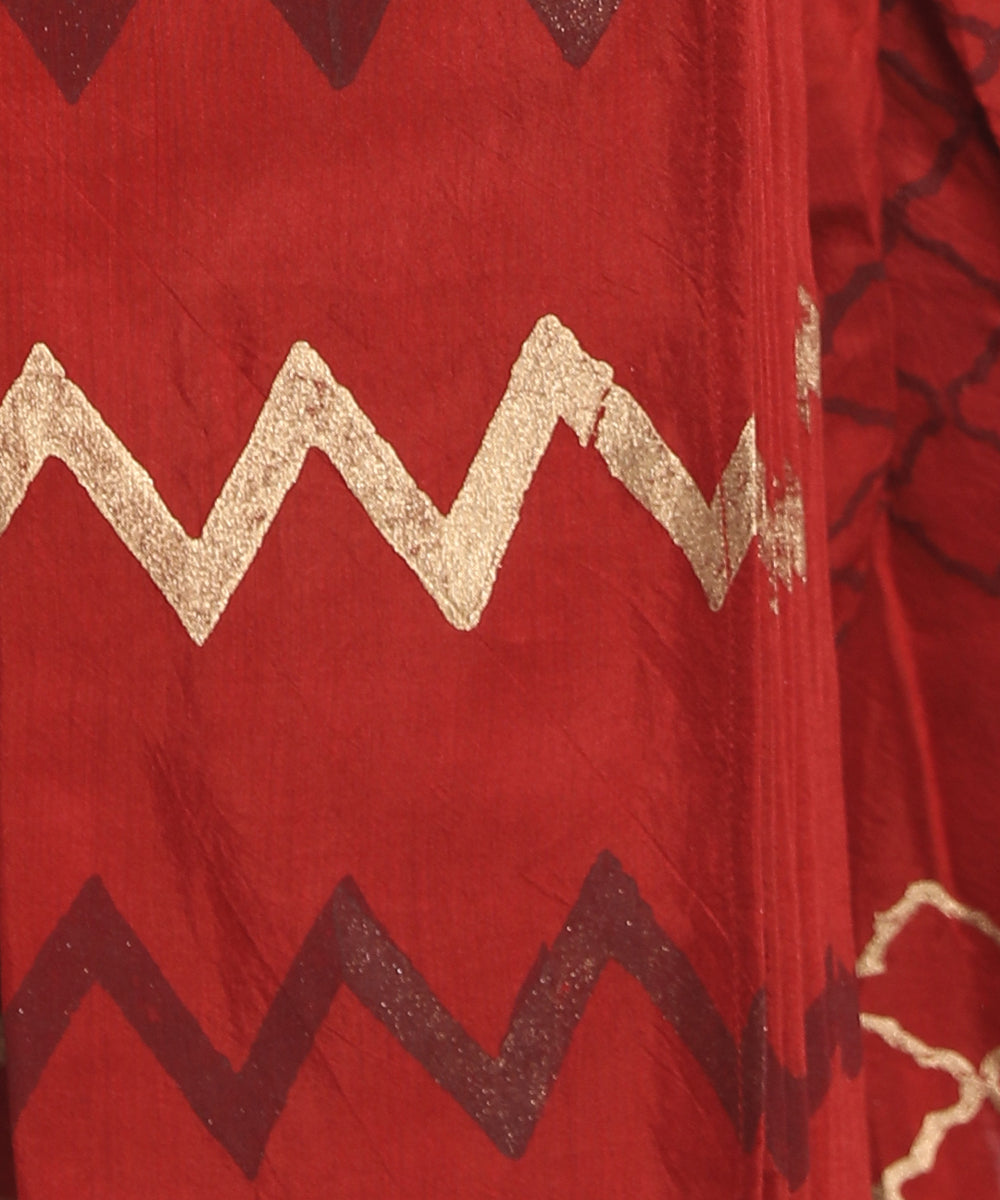Maroon silk cotton handblock printed ready to wear stitched dhoti