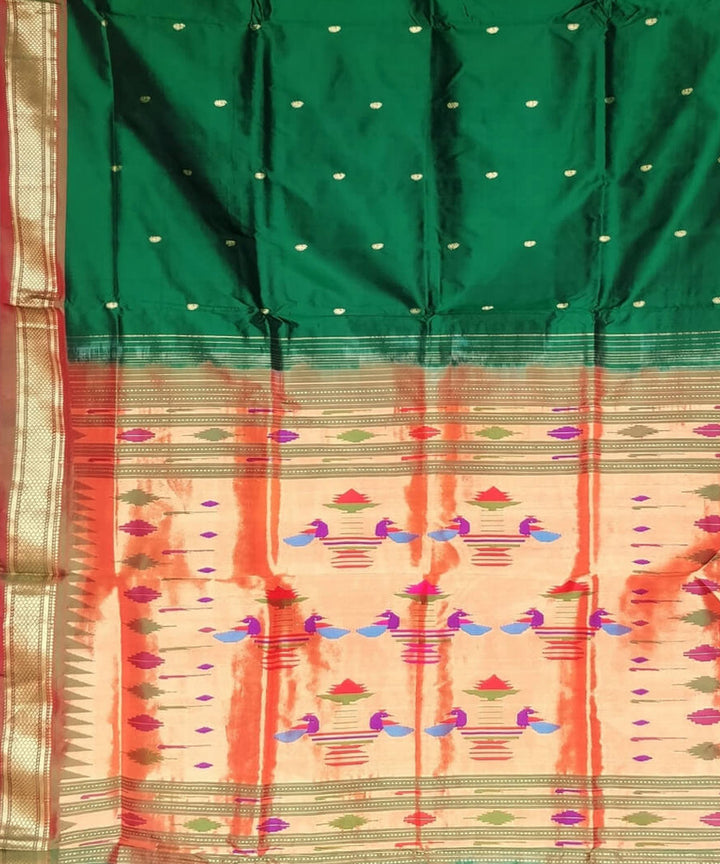 Bottle green with rust border silk handloom paithani saree