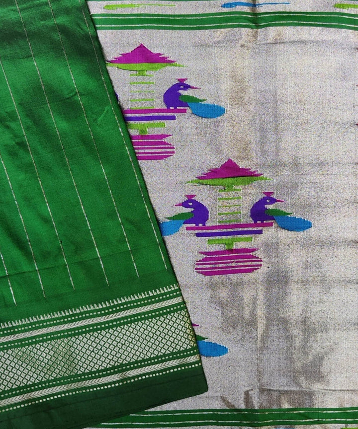 Dark green silk handloom paithani saree