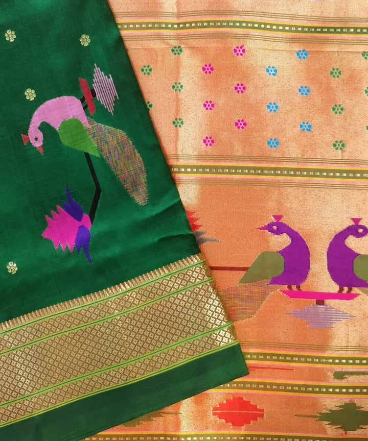 Bottle green silk handwoven paithani saree